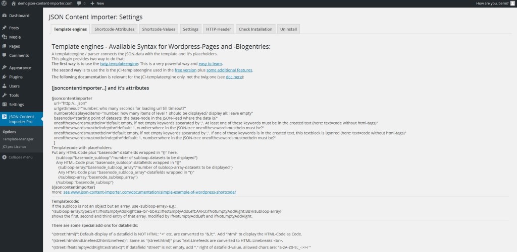 JCI PRO Version 3.0.0: options